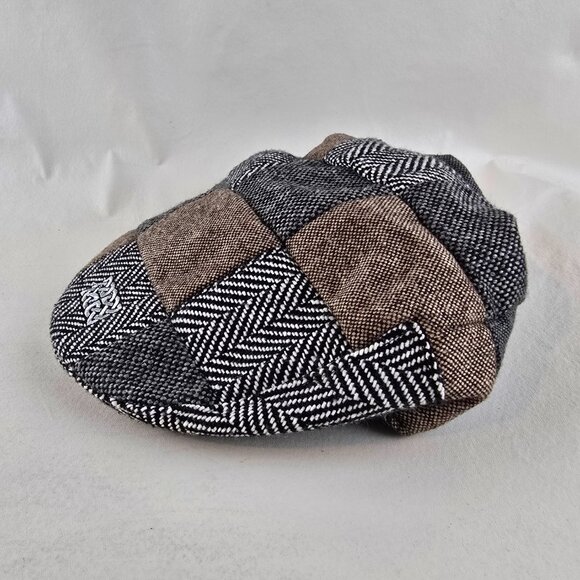 Patrick Francis Ireland Patchwork Flat Cap Small Brown Gray Wool Blend Tweed Hat - Picture 5 of 11